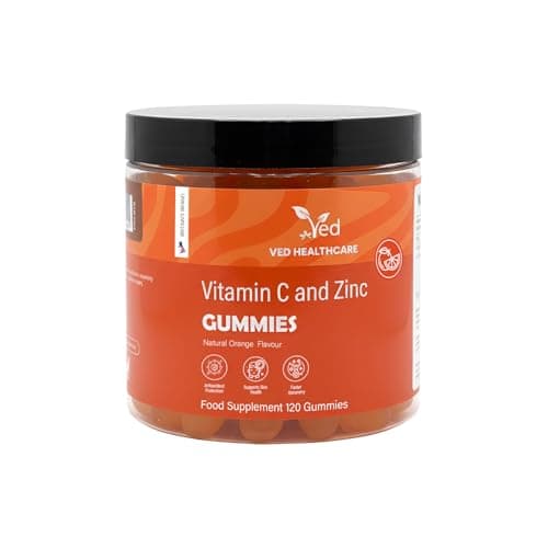 Image of Vitamin C and Zinc Gummies, 120 Tasty Gummies, Natural Orange Flavour, 2 per Day, Gluten-GummiesFree, Non-GMO & Vegan-Friendly, Easy to Chew, Bioavailable Forms (L-Ascorbic Acid & Zinc Citrate)
