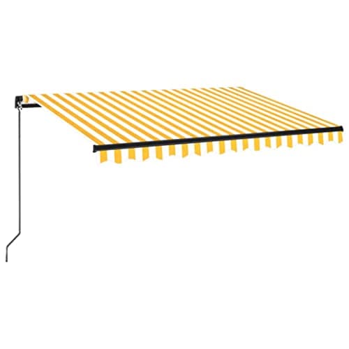 Image of vidaXL Manual Retractable Awning - 350x250 cm, Yellow and White, UV and Water-Resistant Polyester Fabric with PU Coating, Powder-Coated Aluminium Frame