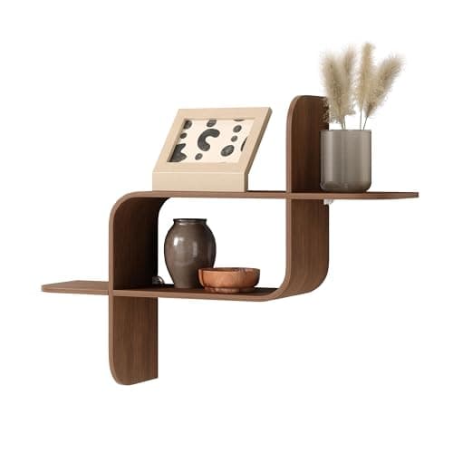 Image of Umbra Montage Floating Wall Shelf Display Case, Made of Natural Bent Wood, Light Walnut