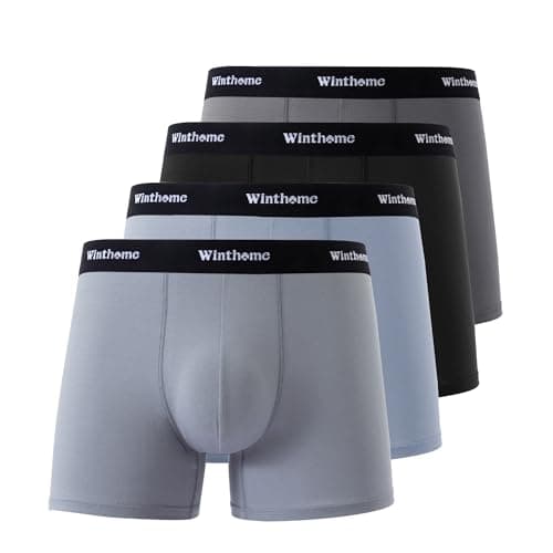 Image of Winthome Mens Boxers Shorts Multipack 4 Pack, Breathable Stretch Cotton Boxers for Men, Wide Comfort Waistband, No Itchy Labels, 3D Pouch + No Ride Up Mens Underwear Trunks