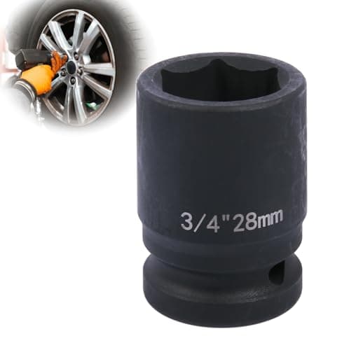Image of Deep 6-Point Impact Socket 3/4" Drive 28mm,Chrome Molybdenum Steel, Anti-Rust Metric Hex Socket for Car Repairs and Impact Wrench