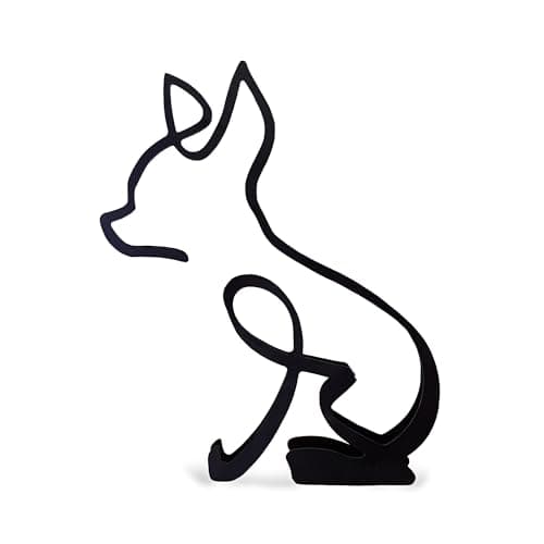 Image of Minimalistic Black Chihuahua Dog Metal Statue Art Figurine Gift Desktop Home Ornament Pet Decor. (Small: 14x11.5cm)
