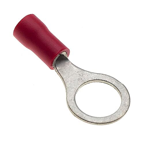 Image of Ring Crimp Terminals - Pack of 100, Red, 8mm, 25A, 22-16 AWG - Heat Shrink Ring Connectors, Tinned Copper, Insulated Wire Terminals