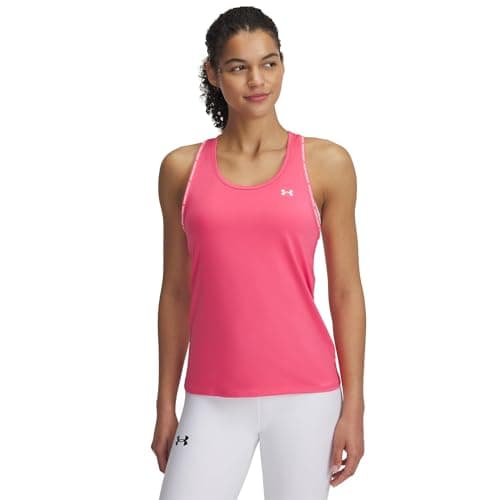 Image of Under Armour Women's Tech Knockout Tank, Ultra-Light and Breathable Running Vest, Athletic Sleeveless Tank Top for Women, Super Pink / / White, XS