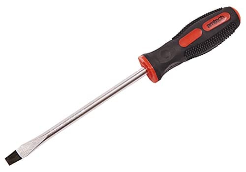 Image of Amtech – 8mm Slotted Screwdriver, Chrome Vanadium Blade, Magnetised Tip, Soft-Grip Handle, Extended Reach for Larger Fixings, 150mm (6")
