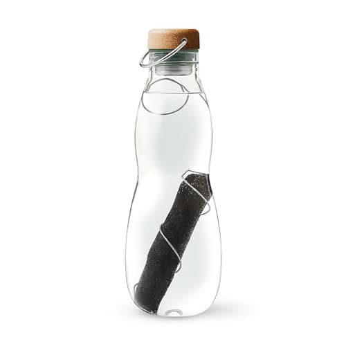Image of Black+Blum - Eau Good Glass Water Bottle - Leak Proof Borosilicate Glass Bottle with Screw-Fit Wood Fibre Lid, Carry Loop and Protective Sleeve - Olive - 650ml
