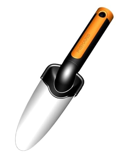 Image of Fiskars Premium Planters Transplanter, Length 27 cm, Stainless Steel Trowel, Black/Orange, 1000727