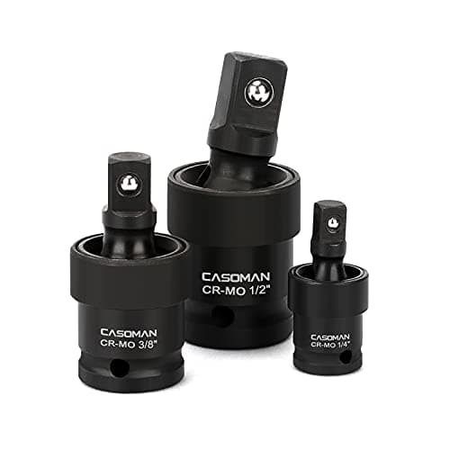 Image of CASOMAN 3-Piece Impact Universal Joint Socket Swivel Set - Ball Spring Design 1/4", 3/8" and 1/2" Drive, CR-MO, U-Joint Sockets Swivel