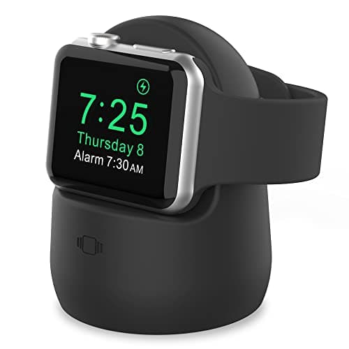 Image of AHASTYLE iWatch Charger Stand Silicone Dock Holder for Apple Watch Ultra 2, Ultra, SE2, SE, Series 10 9 8 7 6 5 4 3 2 1 (49/46/45/44/42/41/40/38mm), Supports Nightstand Mode (Black)