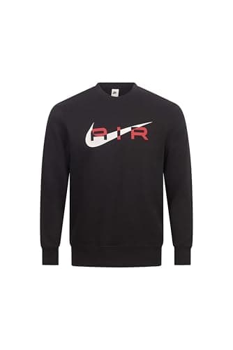 Image of NIKE Air Mens Sweatshirt Swoosh Crew Neck Fleece Lined Top FN7692 (UK, Alpha, L, Regular, Regular, Black/University Red)