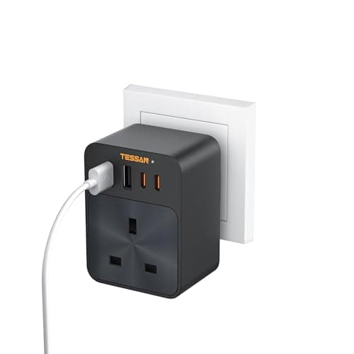 Image of TESSAN 30W USB C Plug Adaptor UK, Multi Plug Power Adaptor with 4 USB Ports, Black Wall Charger Sockets for Home, Kitchen, Office, School Supplies