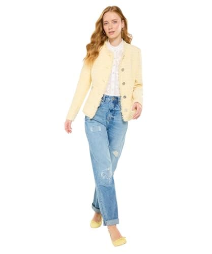 Image of Joe Browns Women's Lined Frayed Edged Bouclé Jacket, Regular, Yellow, UK 12