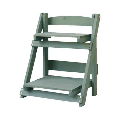 Image of Spizummp Wooden Folding Flower Pot Stand - 2 Tier Ladder Plant Stand, Step Style Desktop Shelf Organizer, Wood Display Shelf Decorative Storage Rack For Indoor - Vintage Green