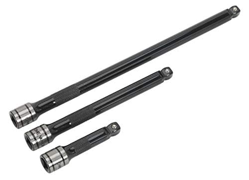 Image of Sealey AK7691 3 Piece 3/8-inch Sq Drive Wobble/Rigid Extension Bar Set Black Series, Silver