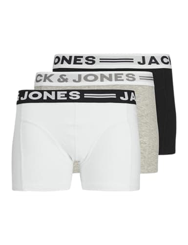 Image of Jack & Jones Boy's Sense Trunks 3-pack Noos Jr Short, Grey (Light Grey Melange Black/White), 176 UK