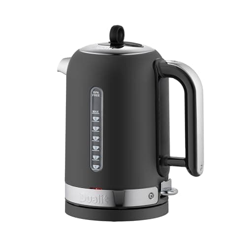 Image of Dualit Classic Kettle - Matt Black Stainless Steel - 1.7L - Quiet Boiling - 3kW - 90-second boiling time - Repairable Element