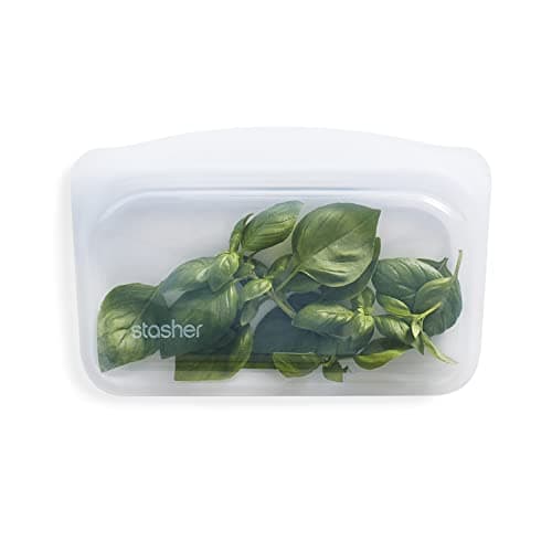 Image of Stasher Snack Bag (Clear) | Reusable Freezer Bags For Travel and Food Storage, Silicone Zip Loc Bag | 21cm x 14cm x 1.3cm / 290ml