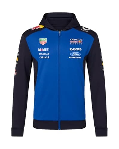 Image of Red Bull Racing F1 Team, Official Castore 2026 Merchandise, Teamwear Hooded Full Zip Sweatshirt Jacket, Navy Blue and Racing Blue (UK, Alpha, L, Regular, Regular)