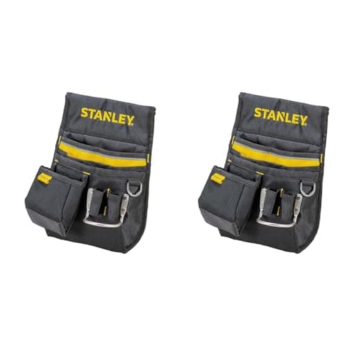 Image of STANLEY Leather Tool Belt Pouch, Double Pocket Storage Organiser, Hammer Loop, 1-96-181 (Pack of 2)