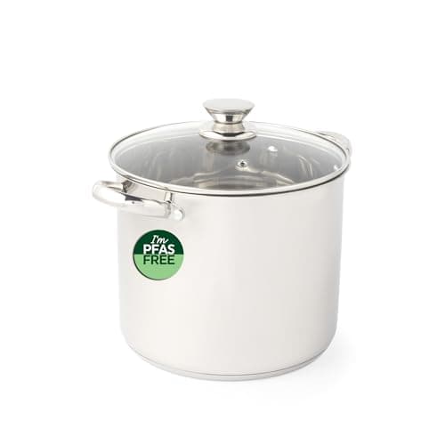 Image of Russell Hobbs Classic Collection 24 cm Stockpot – Stainless Steel Cooking Pot, Tempered Glass Lid with Steam Vent, 9 Litre Capacity, Mirror Finish, Easy to Clean, for Soups, Casseroles, Curry