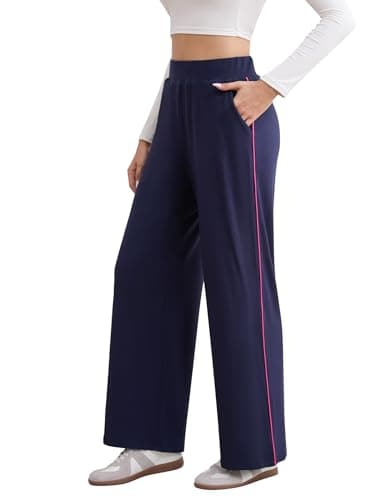 Image of ATTRACO Straight Leg Joggers for Women High Waist Running Workout Sweatpants with Pockets Navy/Pink S