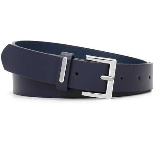 Image of WHIPPY Women Leather Belt for Jeans Dresses Trousers Fashion Casual Belt with Silver Square Buckle,Blue 39"
