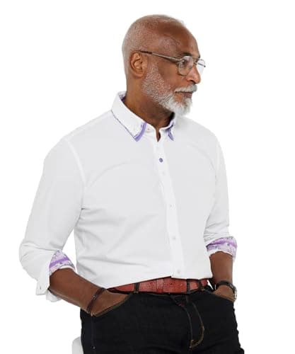 Image of Joe Browns Men's Contrast Trim Collar Smart Shirt, Regular, White, UK XL