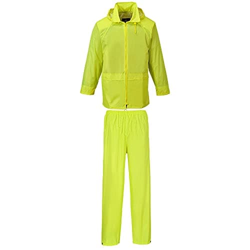 Image of Portwest L440 Essentials Rainsuit Waterproof Lightweight Breathable Jacket & Trousers Pack-Away Hood Adjustable Fit Taped Seams Outdoor Workwear Protection, Yellow, XL