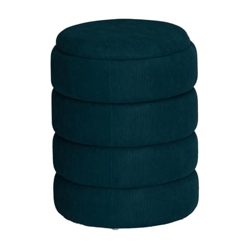 Image of URBNLIVING Soft Velvet Ottoman Storage Pouffe Footstool Dressing Vanity Chair (Teal Blue, Round)