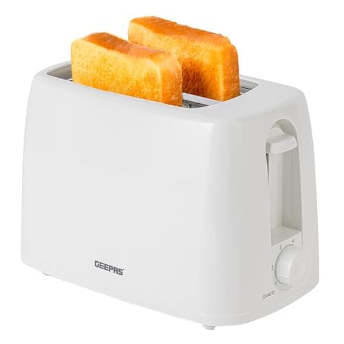 Image of GEEPAS 2 Slice Toaster | 6 Browning Levels with Cancel Function | For Thin Small Bread Slice, Removable Crumb Tray Cool Touch Housing High Lift | Space-Saving Design | 1 Yr Warranty 650W White