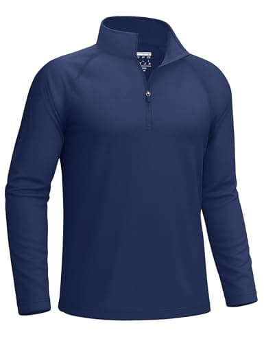 Image of KEFITEVD Mens Long Sleeve Running Tops Summer UPF 50+ Sport Shirts UV Protection Outdoor Tops with 1/4 Zip,Navy Blue,2XL