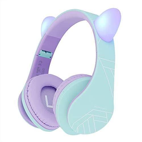 Image of PowerLocus P2 Kids Headphones Wireless, Bluetooth Headphones for Kids Over Ear with Volume Limit 85DB, Cat Ear LED Light Up, Built-in Microphone, Foldable, Micro SD/TF for iPhone/iPad/Laptop/PC/TV