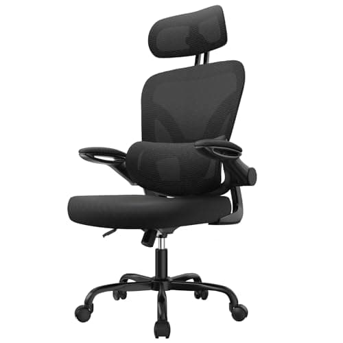 Image of naspaluro Ergonomic Office Chair - Computer Desk Chair with Dual Backrest Design, Adjustable Lumbar Support, Executive Manager Chair with Flip-Up Armrests, 3D Headrest for Home Office - Black