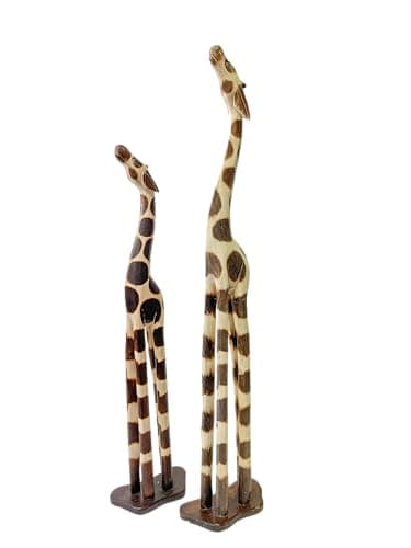 Image of My Family House Looking Up Giraffe Statue in Brown Wood - Hand Carved Decorative Ornament for Home - 1 m