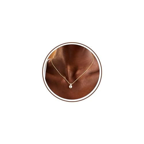 Image of TINGN 14K Gold Plated Pearl Necklaces for Women Elegant Gold Tone Necklaces Dainty CZ Topped Round Pearl Pendant Necklace Choker Necklace Jewellery Gift for Women Girls