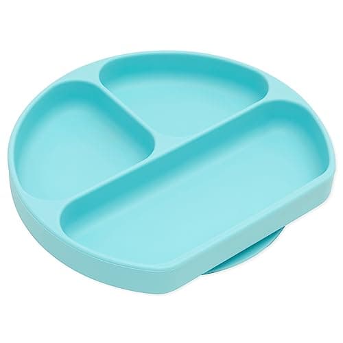 Image of Bumkins Grip Dish, Suction Plate, Divided Baby-Led Weaning Plate, BPA Free, Microwave/Dishwasher/Freezer Safe, 100% Silicone, Light Blue