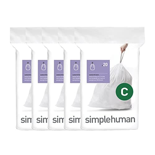 Image of simplehuman Code C 100 Liners, 50% Recycled Custom Fit Bin Bags in Dispenser Packs, Durable Drawstring Tie Handle, 10-12L, White