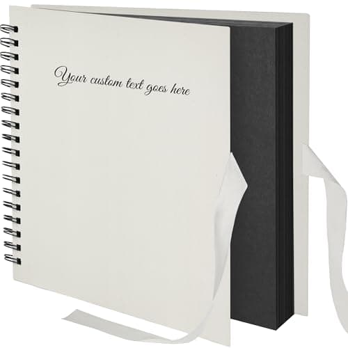 Image of ARPAN Personalised Text Scrapbook Album Spiral Bound Photo Album 100 Pages Thick Paper DIY Memory Book for Wedding Birthday Travel Art Craft 26 x 25.5 cm Ribbon Closure (Grey Cover-Black Sheet)