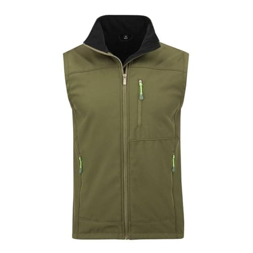 Image of YOUTHUP Men's Softshell Waterproof Gilets Lightweight Breathable Micro Fleece Windproof Vest Outerwear Hiking Biking Cycling Jacket, Green, M