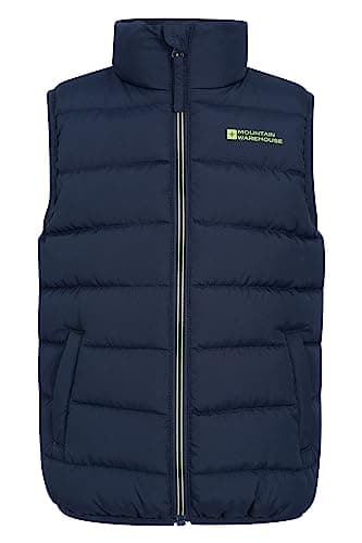 Image of Mountain Warehouse Rocko Kids Padded Gilet - Water Resistant Coat with Microfibre Padding & Front Pockets, Boys & Girls - Spring Summer & Outdoors Dark Blue Kids Size 3-4 Years
