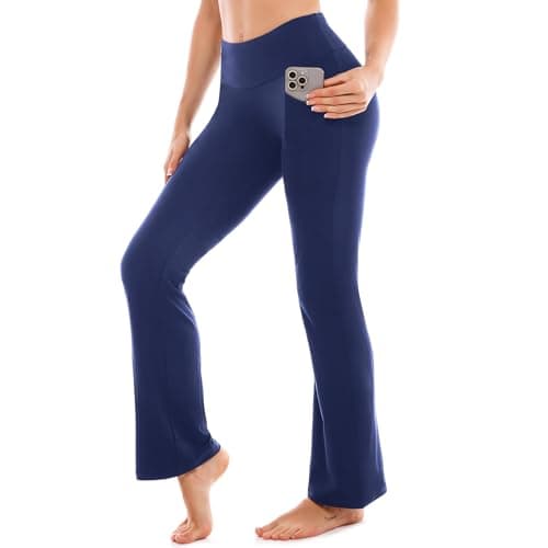 Image of SINOPHANT Yoga Pants for Women Flared Leggings High Waisted Bootcut Trousers Womens Gym Wide Leg Workout Stretchy Navy XL 30inch