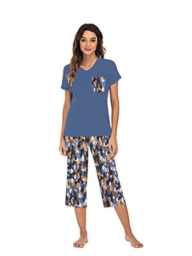 Image of Famulily Women's Floral pjsLadies Pyjama Set Soft Short Sleeve Sleepwear Two Piece Mult L
