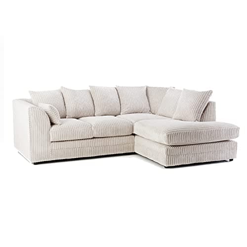 Image of New Luxor Fabric Corner Sofa Cream | Soft Jumbo Cord 3-4 Seater Corner Sofa (Cream, Right Hand Facing)
