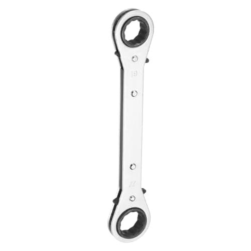 Image of sourcing map Double Box End Reversible Ratcheting Wrench 19mm x 22mm CR-V Steel 180 Degrees Metric Double Head 12-Point 24-Teeth Adjustable Ratchet Gear Socket Spanner, Silver Grey