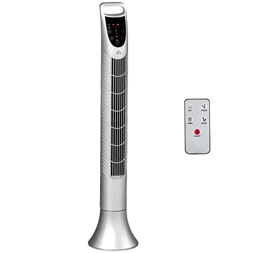 Image of HOMCOM 36'' Freestanding Tower Fan, 3 Speed 3 Mode, 7.5h Timer, 70 Degree Oscillation, LED Panel, 5M Remote Controller, Silver