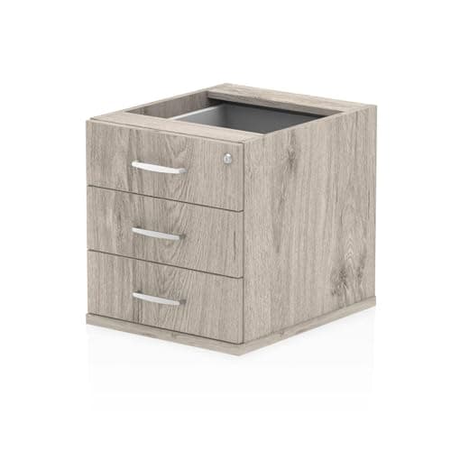 Image of OPO Impulse Freestanding Contract Fixed Pedestal with Foolscap Filing Mechanism & Lockable 2/3 Drawers | Heat Resistant Beech Melamine Finish Grey Oak 3 Drawer