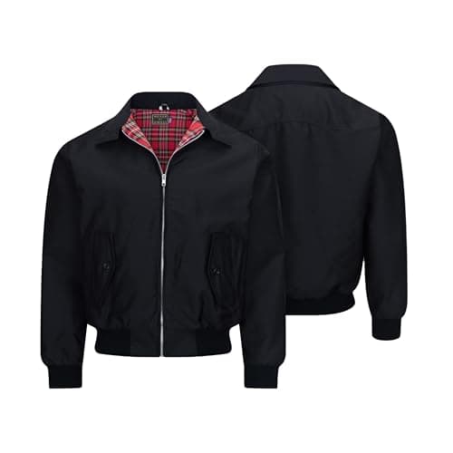 Image of WALKER AND HAWKES - Men's Black Classic Harrington Sports Smart Casual Spring Jacket - Black - Large