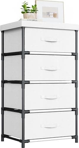 Image of WANGIRL Fabric Chest of Drawers Bedroom, 4 Drawers Storage Unit with Sturdy Steel Frame, Dresser Drawers for Bedroom, Living Room, Hallway, Office and Closet - White