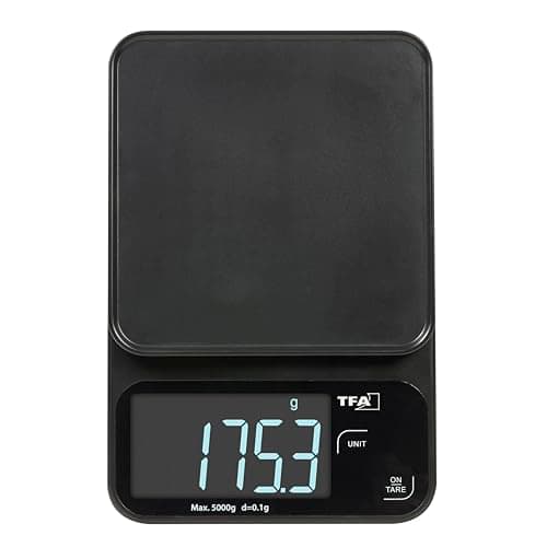 Image of TFA Dostmann Cookie Digital Kitchen Scale, 0.1 g Resolution, 50.2009, up to 5 kg, Tare Function, Precision Scale, Illuminated LCD Display, Flat and Compact, Modern, Black