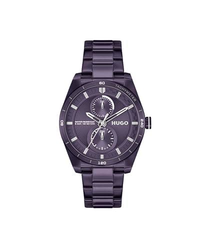 Image of HUGO Analogue Multifunction Quartz Watch for Women #Fast for HER Collection with Purple Stainless Steel Bracelet - 1540170
